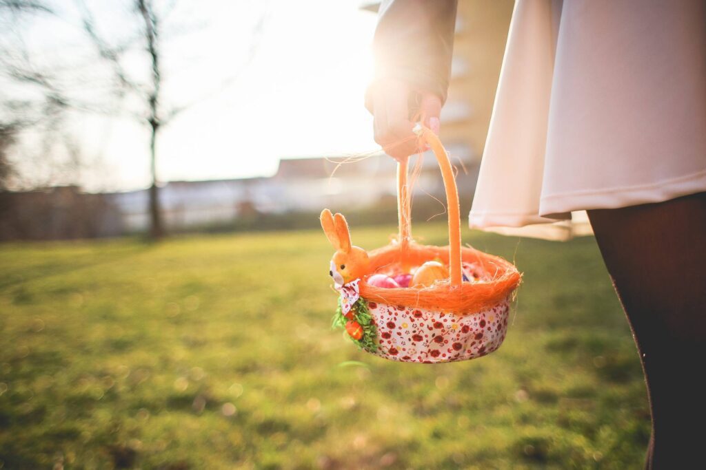 Basket with Colored Easter Eggs Free Photo