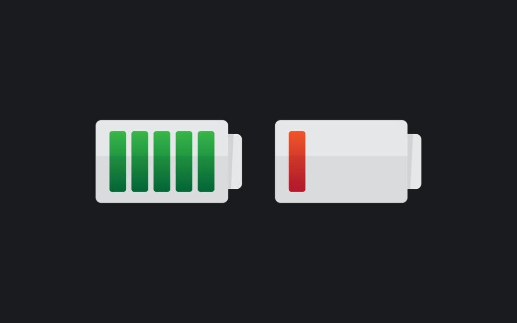 Battery icon. Full Battery and low battery Flat icon style sign for mobile concept and web design. vector icon. Symbol, logo illustration. Vector graphic Stock Free and Free SVG