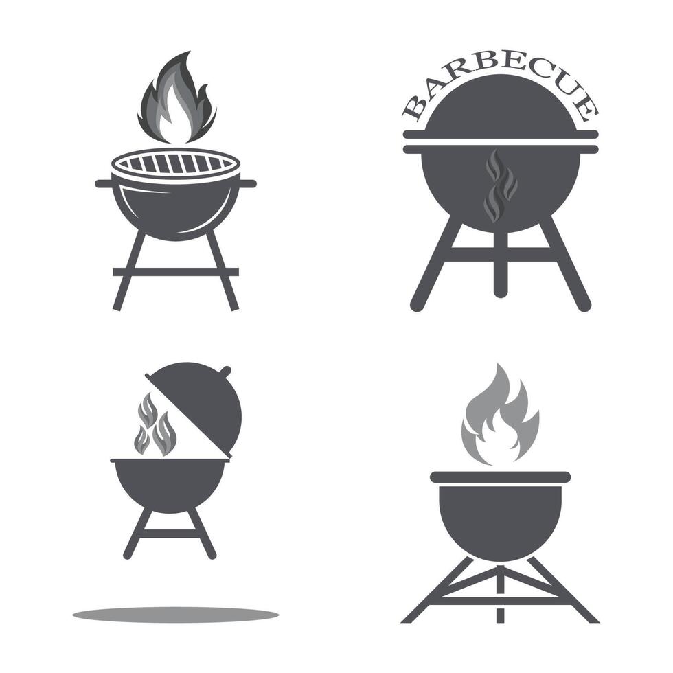 BBQ grill simple and symbol icon with smoke or steam logo Stock Free