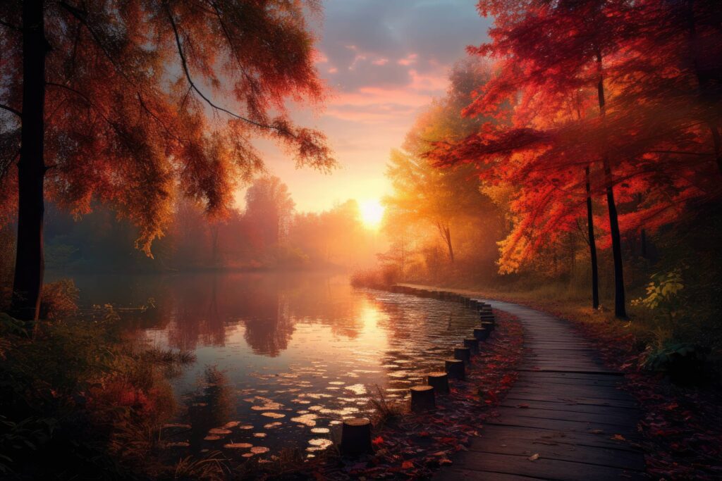 Beautiful Autumn Nature Colors During Sunset Stock Free