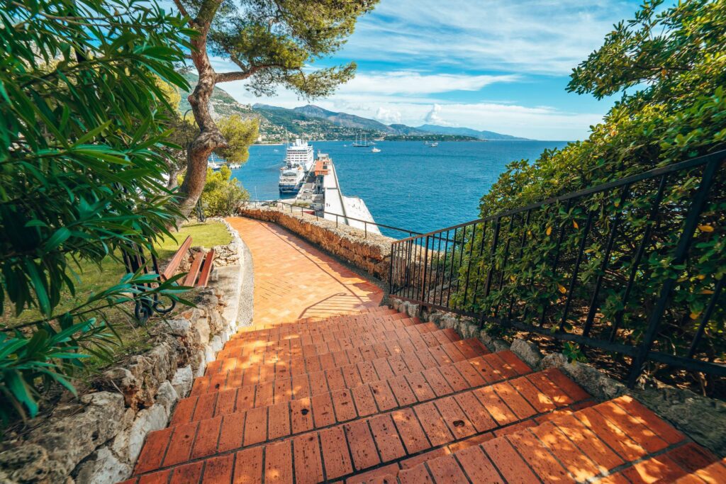 Beautiful Brick Stairs Walkway in Monaco with Sea View Free Photo