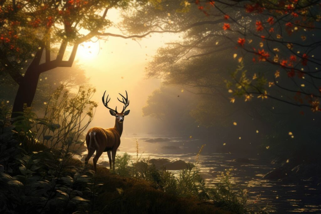 Beautiful Deer Standing by The River Stock Free