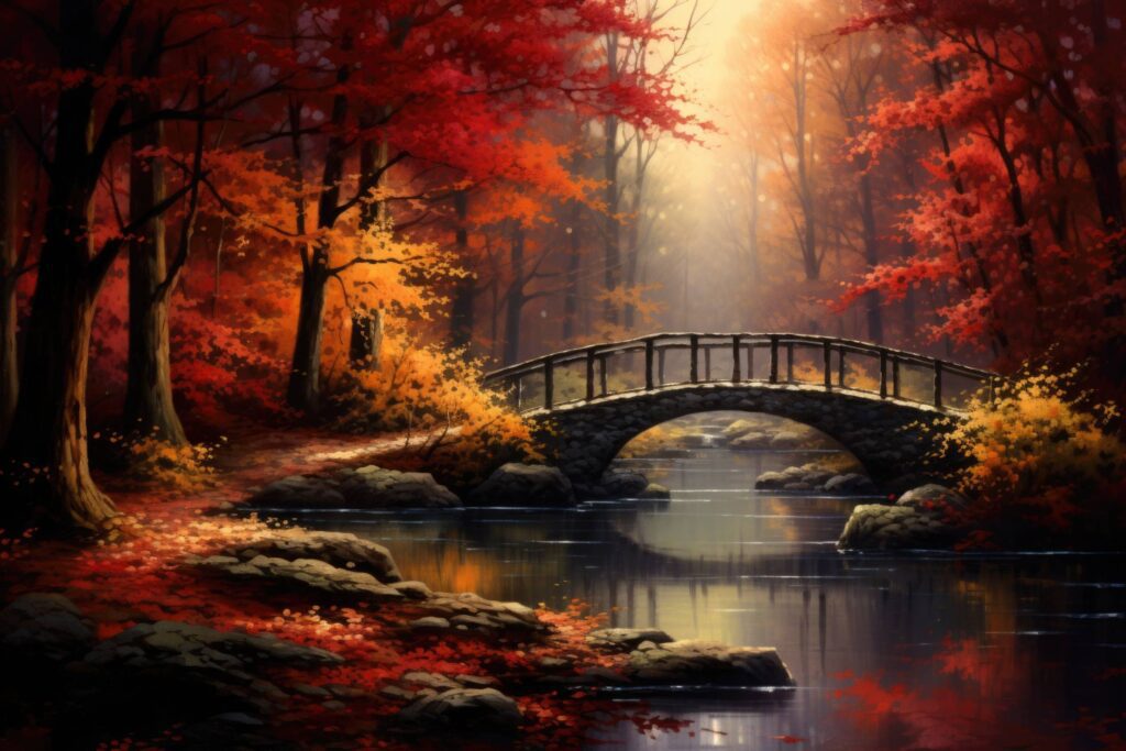 Beautiful Fall Scenery Forest Painting Stock Free