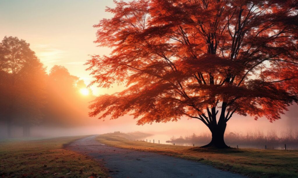 Beautiful Foggy Autumn Morning Nature Scenery Stock Free