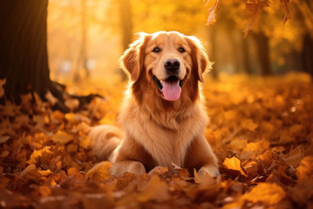 Beautiful Golden Retriever Happy About Fall Season Stock Free