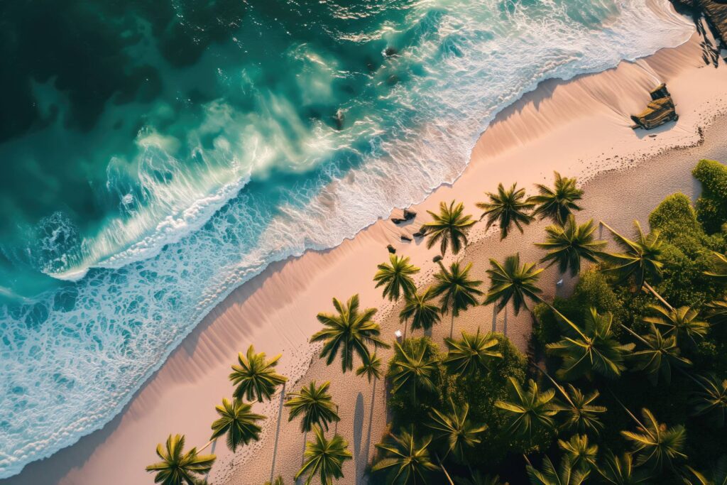 Beautiful Ocean Beach with Palms from Above Stock Free