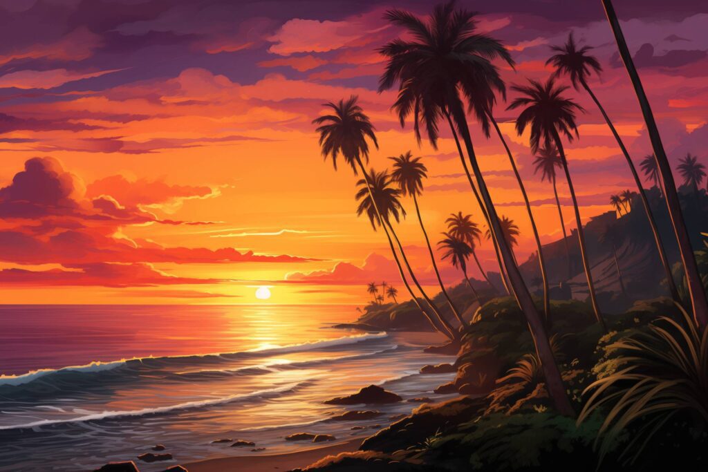 Beautiful Painting of California Palms at Sunset Stock Free