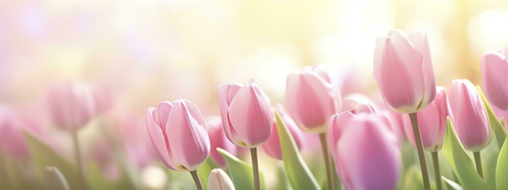 Beautiful pink Tulip on a blurred spring sunny background. Generative AI Stock Free