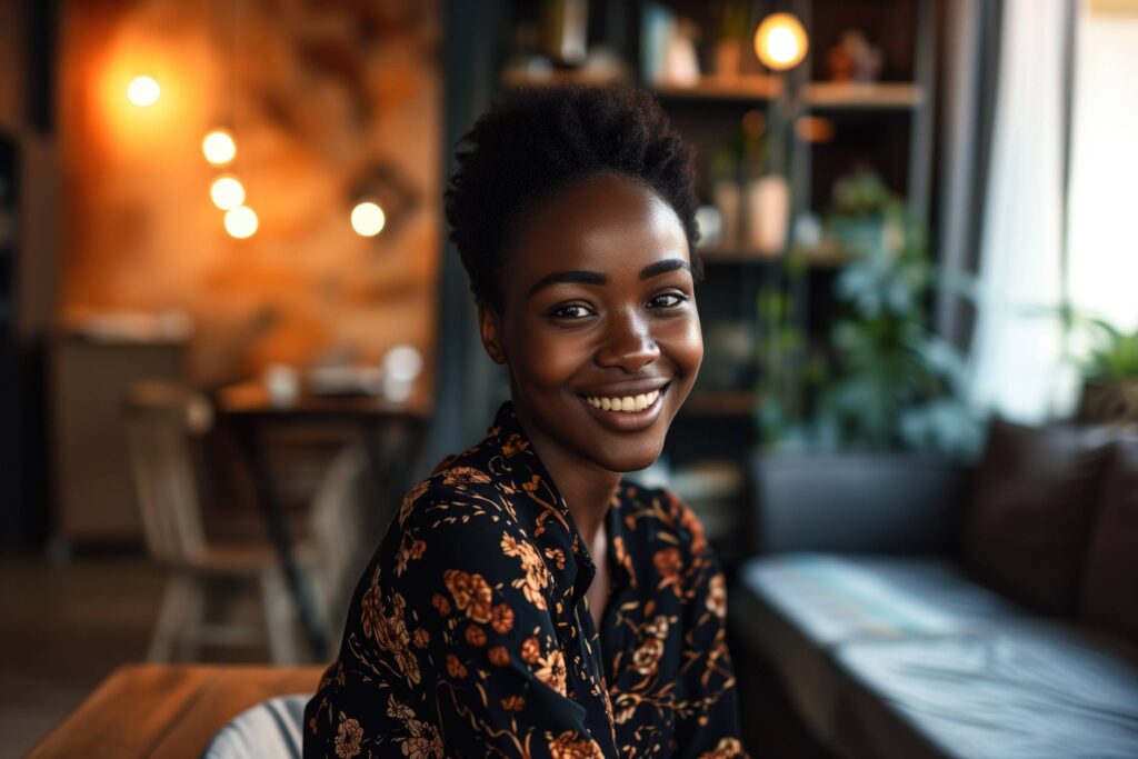 Beautiful Portrait of Young African Woman at Home Stock Free