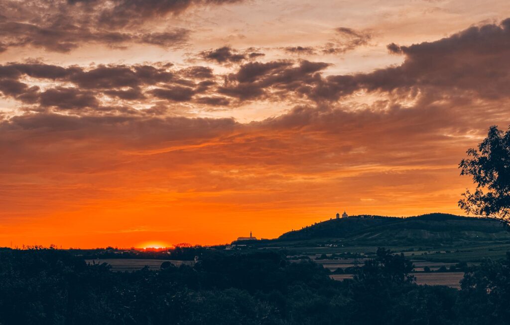 Beautiful Red Sunset Over Mikulov in South Moravia, Czechia Free Photo