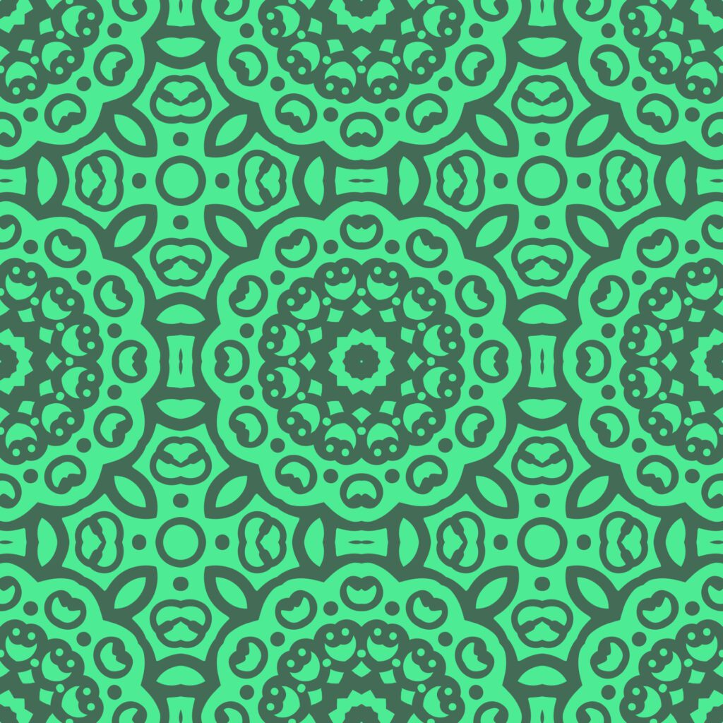 Beautiful seamless floral pattern with mandala. Seamless doodle style background. Mosaic floral pattern for design and fashion. Free Vector