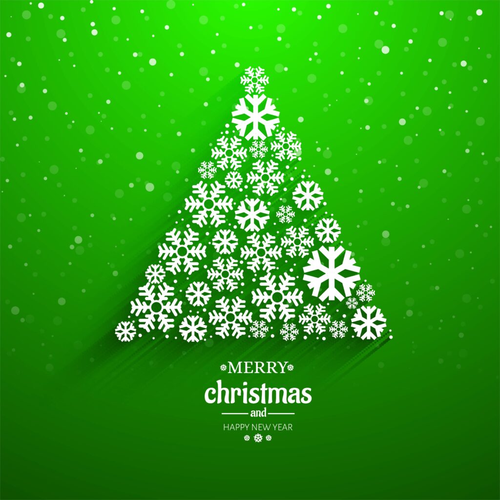 Beautiful snowflake tree card merry christmas background Free Vector