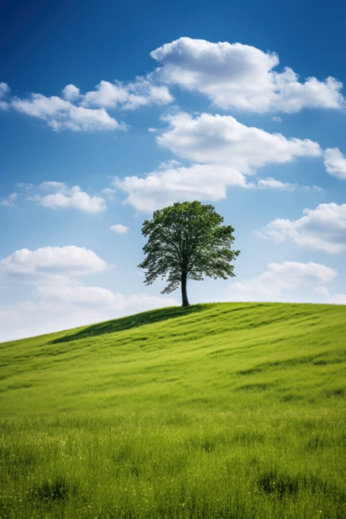 Beautiful Solitaire Tree on a Green Hill Stock Free