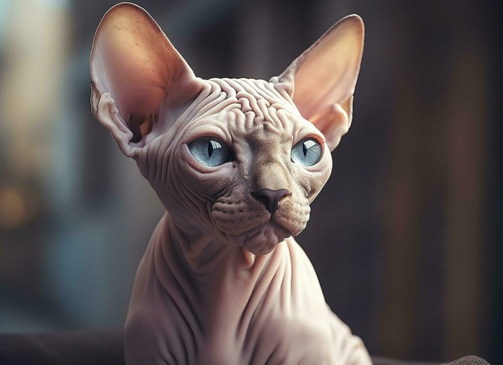 Beautiful photo Sphynx cat concept, contemporary natural and mood social background. Generative AI Stock Free