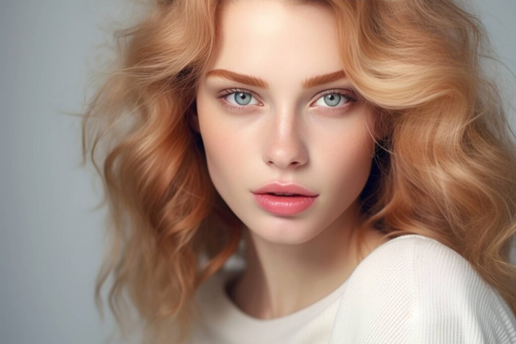 Beautiful Strawberry Blonde Woman with Blue Eyes Portrait Stock Free