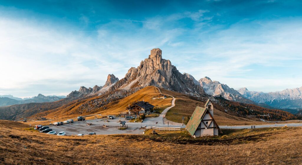 Beautiful View of The Mountains and The Church on Giau Pass Free Photo