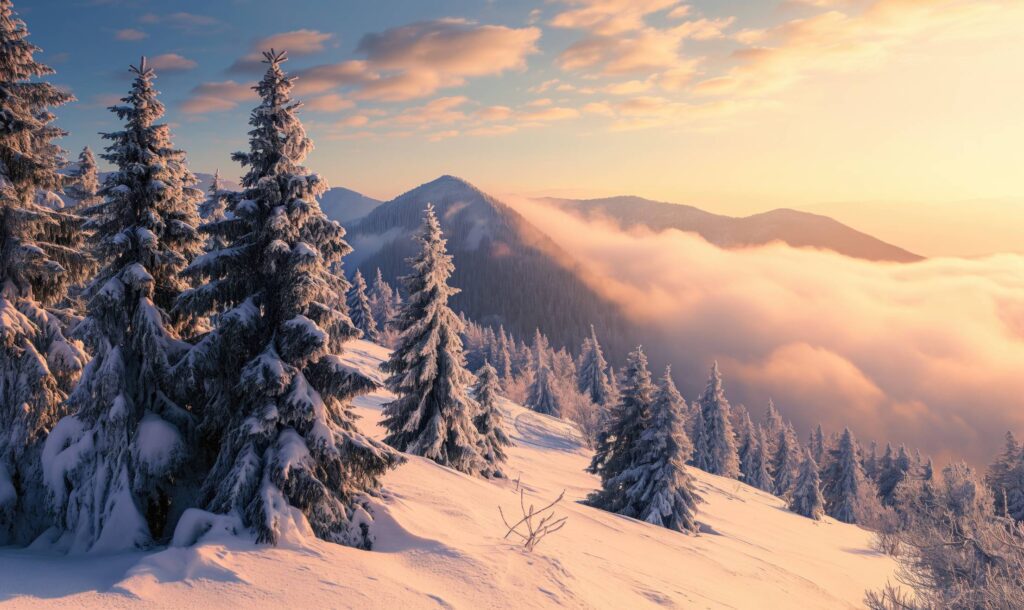 Beautiful Winter Mountains with Inversion during Golden Hour Stock Free