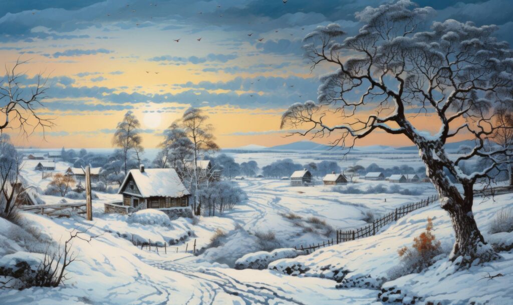 Beautiful Winter Scenery Painting Stock Free