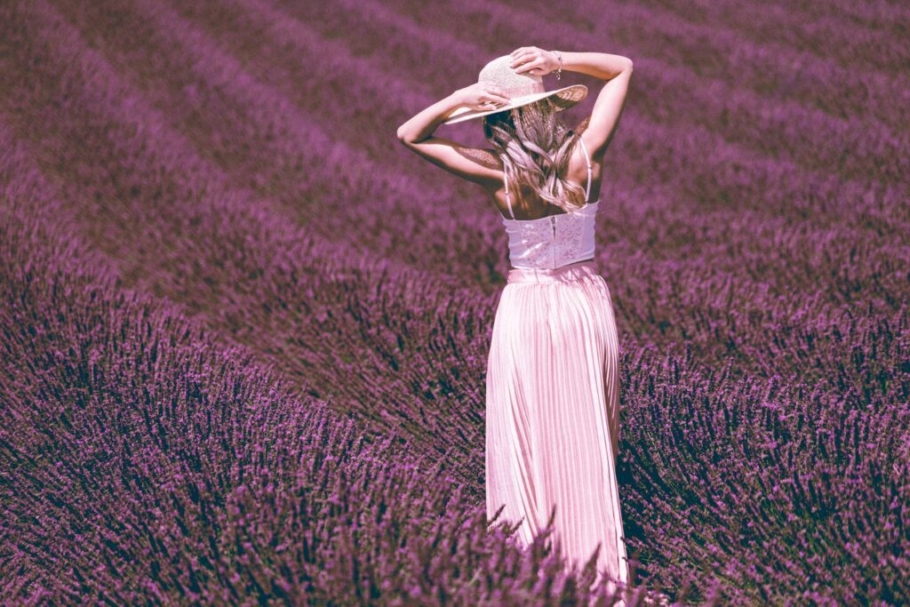 Beautiful Woman Posing in Lavender Field Free Photo