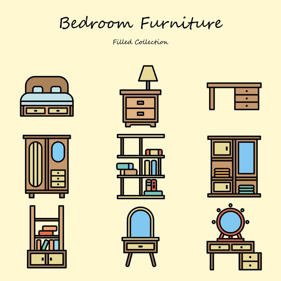 Bedroom Furniture editable icons set filled style Stock Free