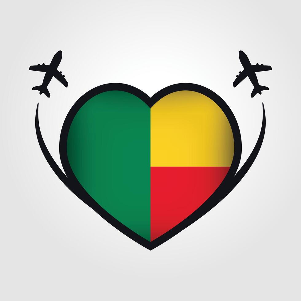 Benin Travel Heart Flag With Airplane Icons Stock Free