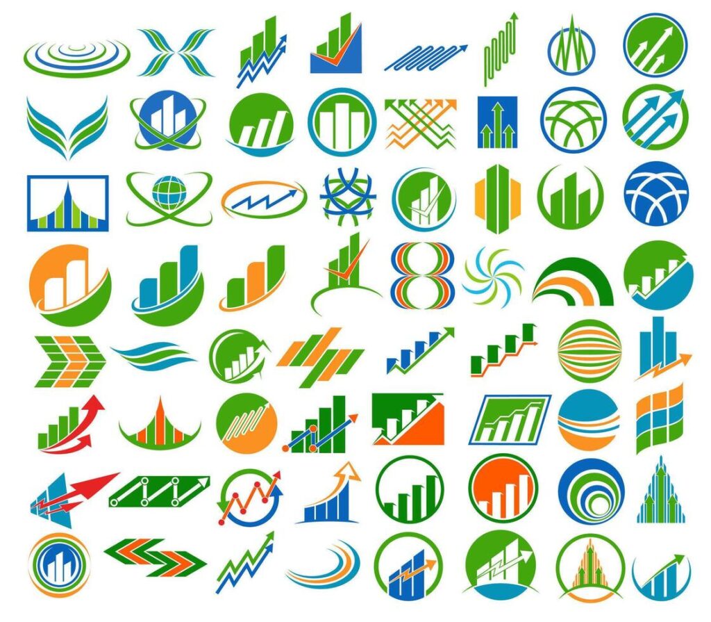 Big Set business chart icon design. Finance company logo vector illustration Stock Free