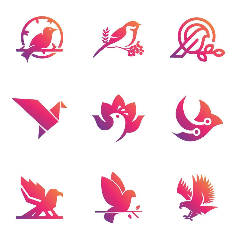 Bird logo, eagle and wing, airplane icon, logo template design, Bird technology logo vector design illustration. tech logo, bird and pixel tech concept design Stock Free