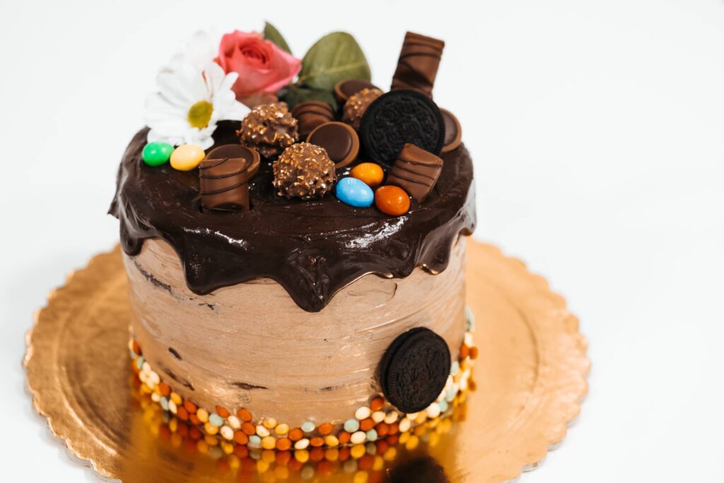 Birthday Cake with Chocolate Decorations Free Photo