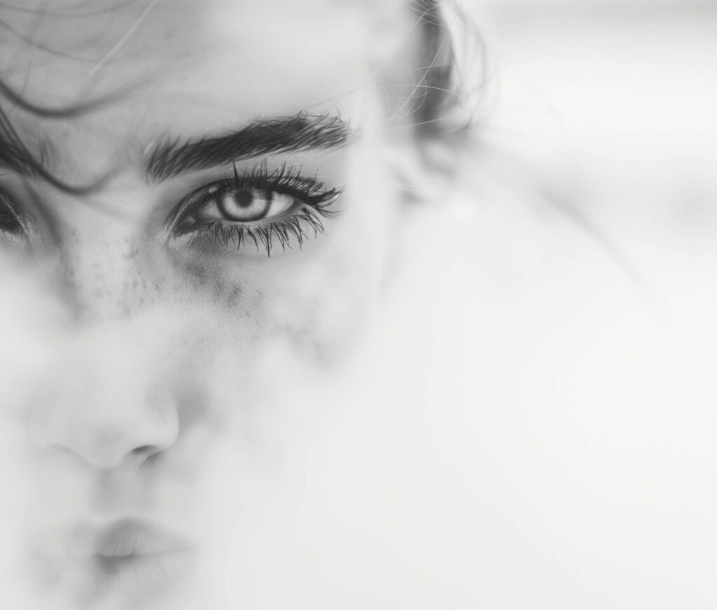 Black and White Portrait of a Woman Hiding in White Smoke Stock Free