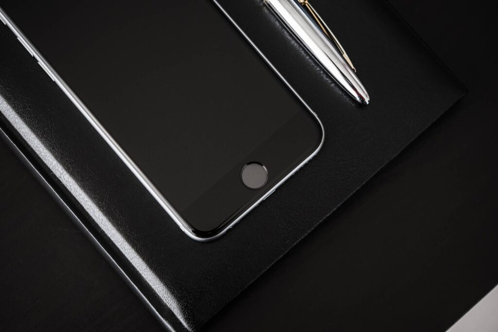 Black Desk, Black Diary, Black Smartphone Free Photo