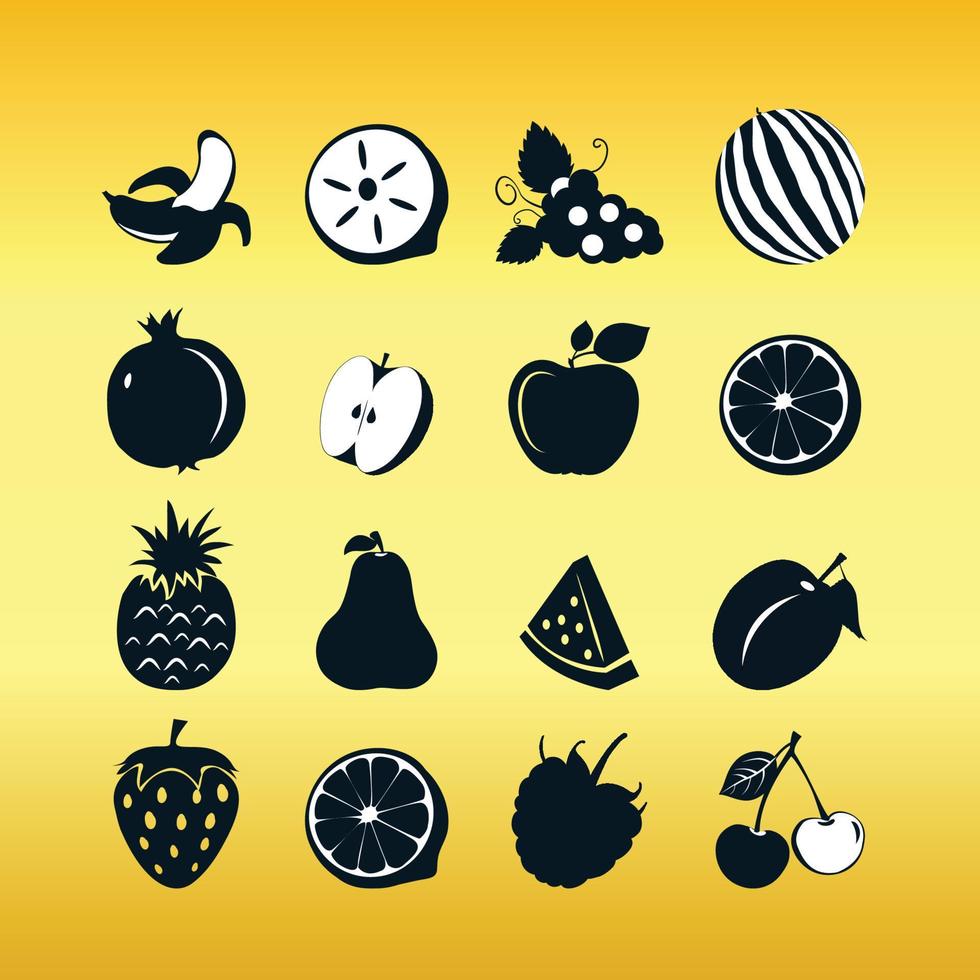 Black fruit icons isolate on gold background Stock Free