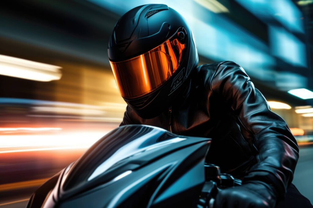 Black Helmet Biker in Fast Motion Stock Free