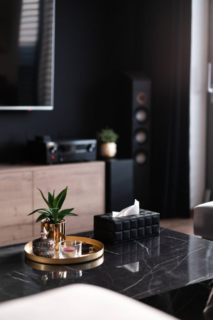 Black Interior Design Living Room Modern Marble Black and Gold Free Photo