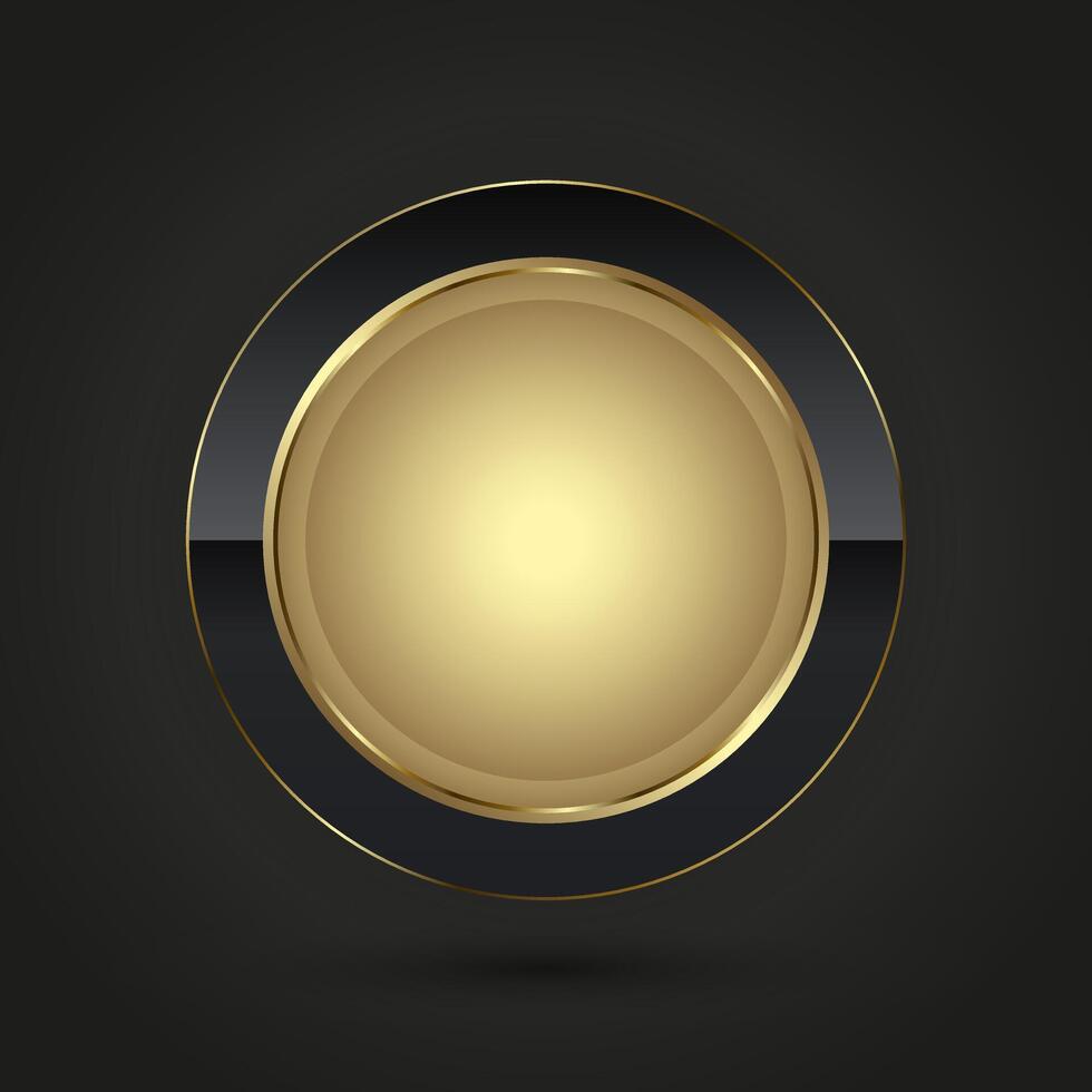 Black Luxury circle button vector infographic design. A golden black icon on isolated dark gradient background, a premium Vector illustration symbol template Stock Free