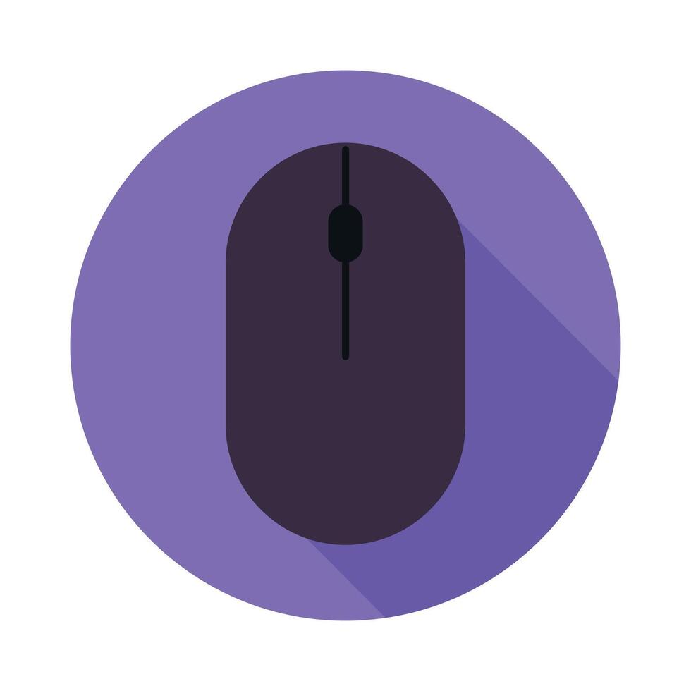 Black wireless computer mouse icon in flat style on round purple background. illustration Stock Free