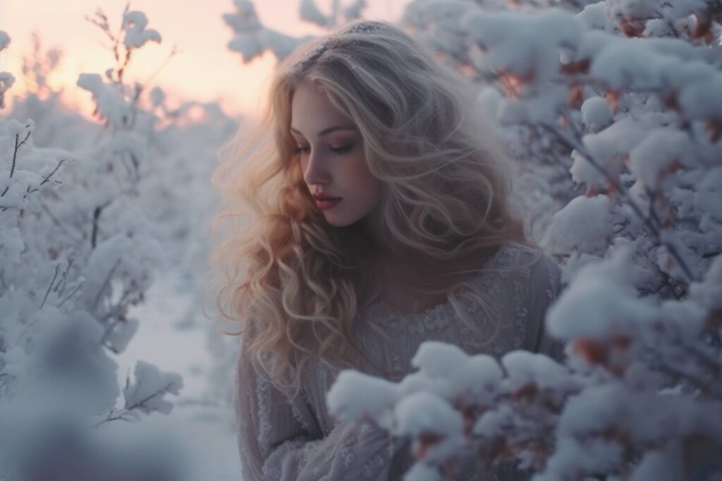 Blonde Woman Aesthetic Portrait in Winter Nature Stock Free