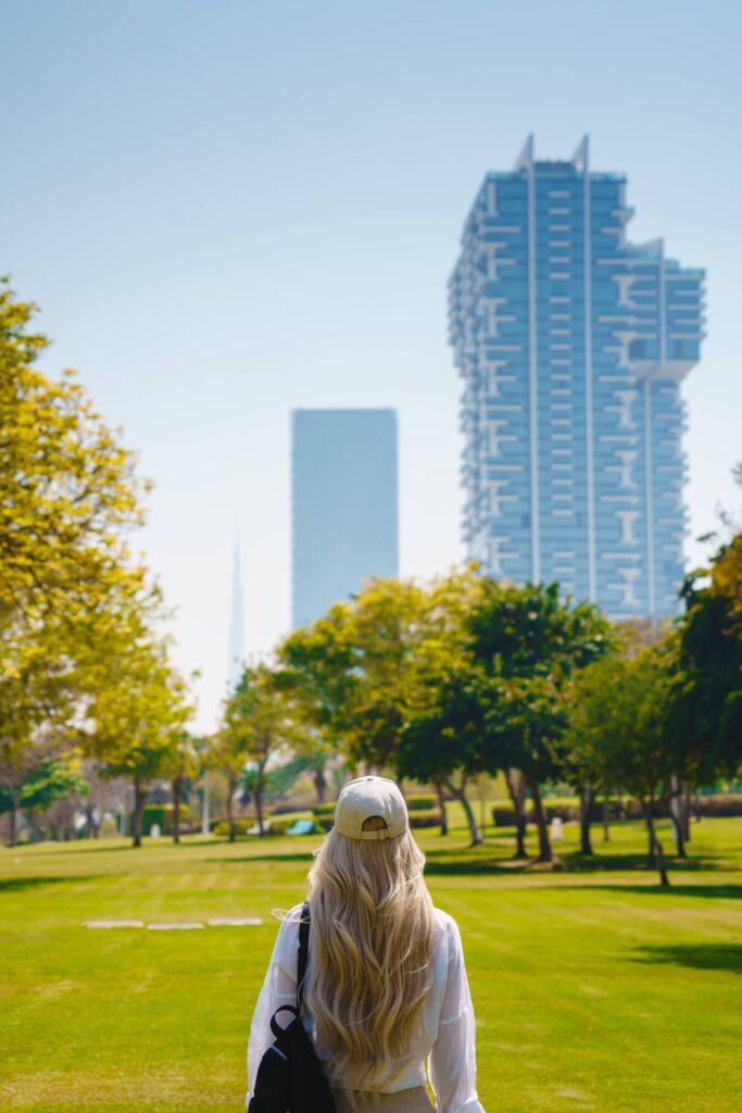 Blonde Woman Walking in Zabeel Park in Dubai Free Photo