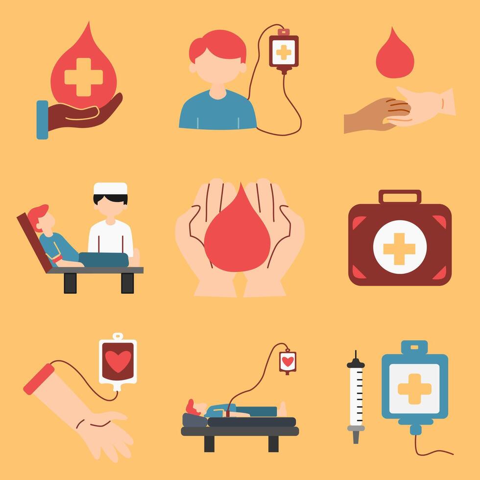 blood donation flat icons set illustration Stock Free