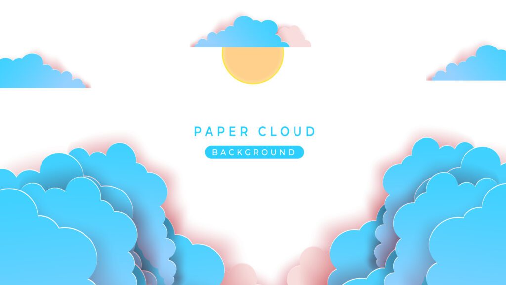 blue paper cloud background with copy space and sun Free Vector