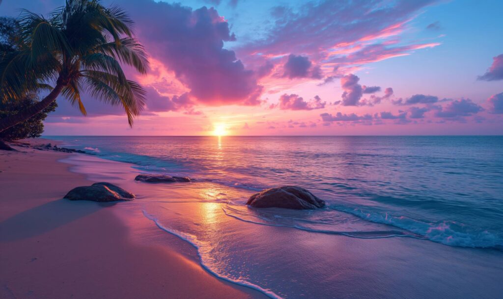 Blue-Purple Sunset on a Tropical Beach Stock Free