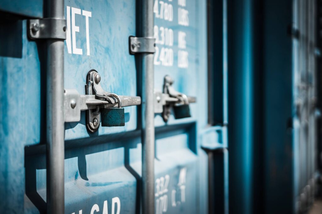 Blue Shipping Container Doors Close Up Free Photo