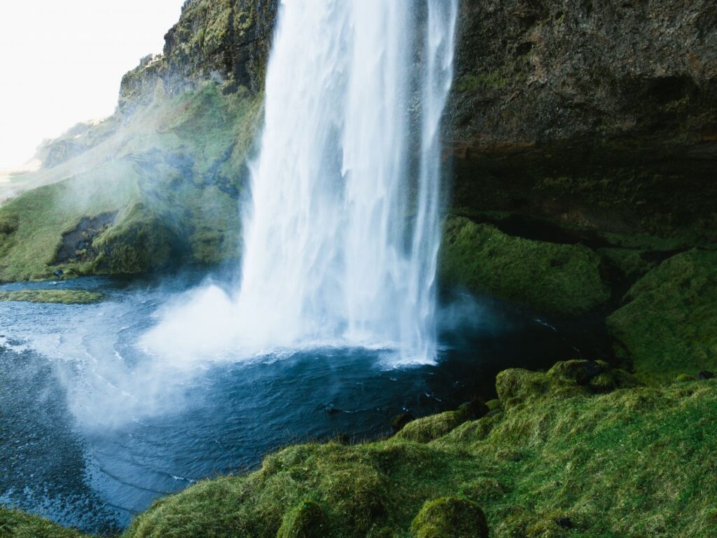 Blue Water Fall Nature Green Moss Stock Free