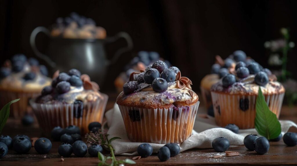 Bluewing a perfect food photography of blueberry cupcakes perfectly generated with ai Stock Free