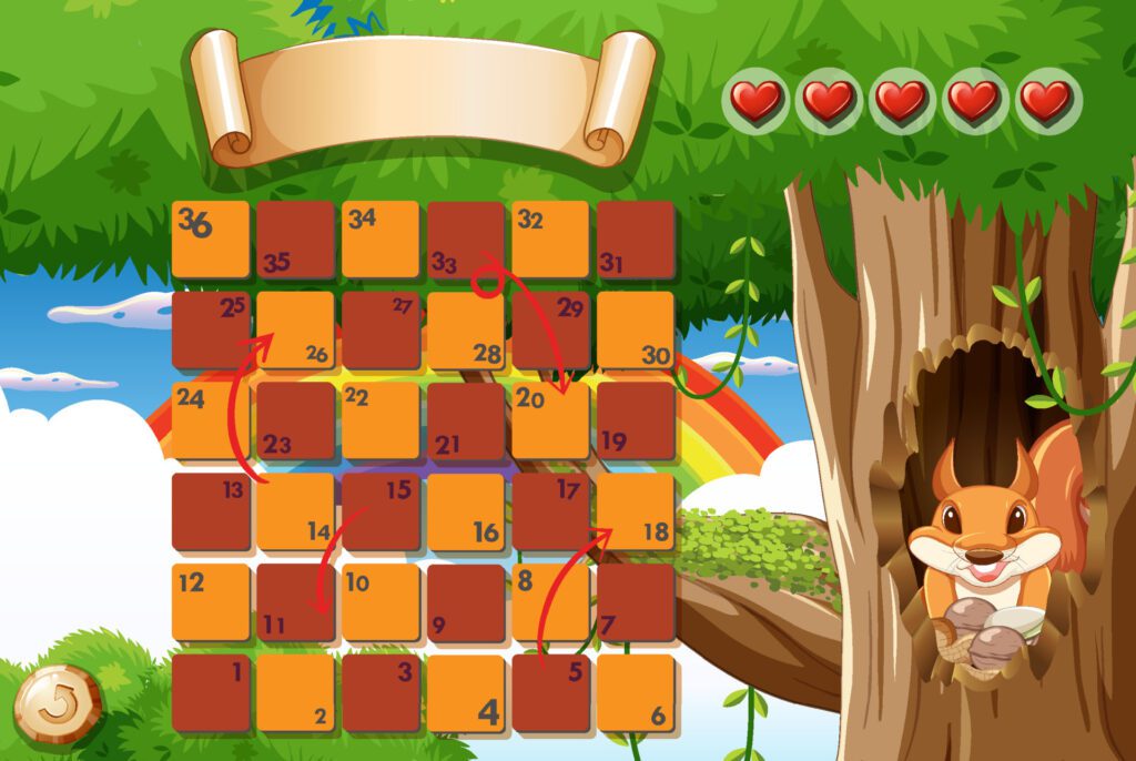 Boardgame template with squirrel in background Free Vector