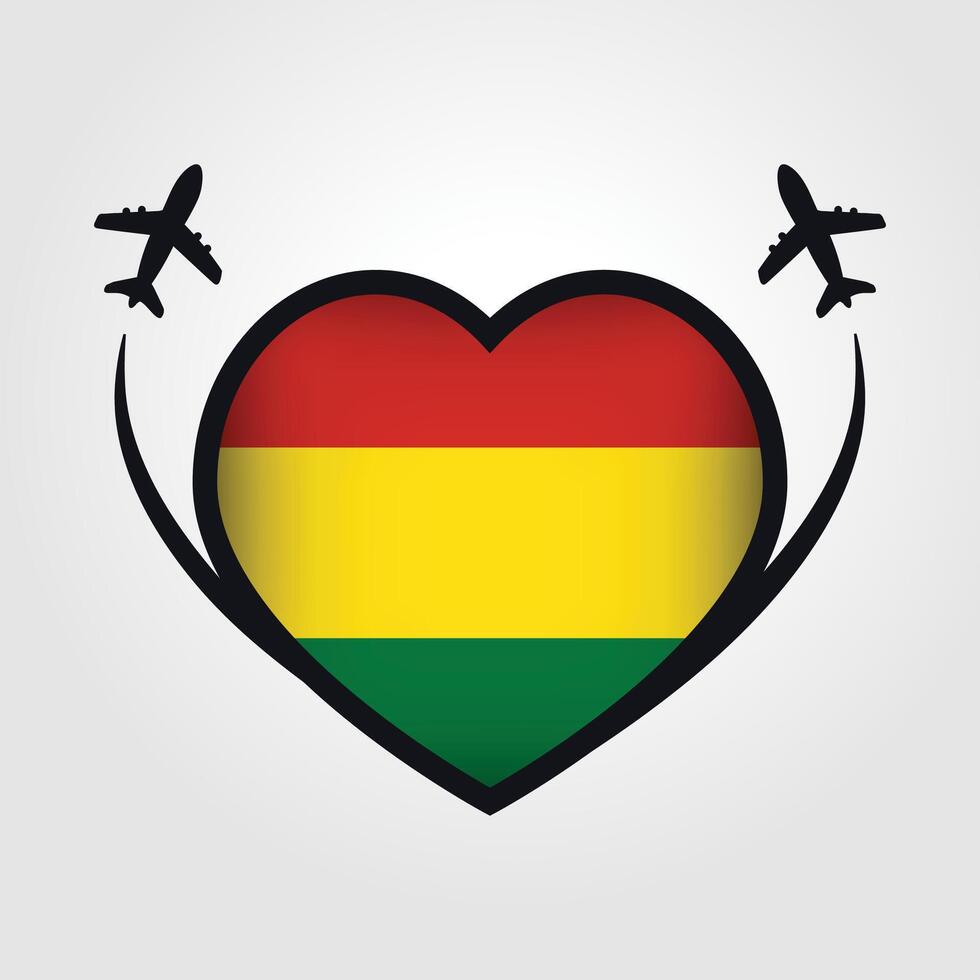 Bolivia Travel Heart Flag With Airplane Icons Stock Free