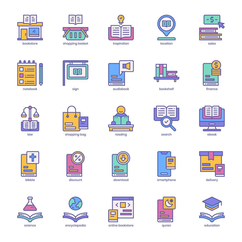 Book Store icon pack for your website design, logo, app, UI. Book Store icon filled colror design. Vector graphics illustration and editable stroke. Stock Free