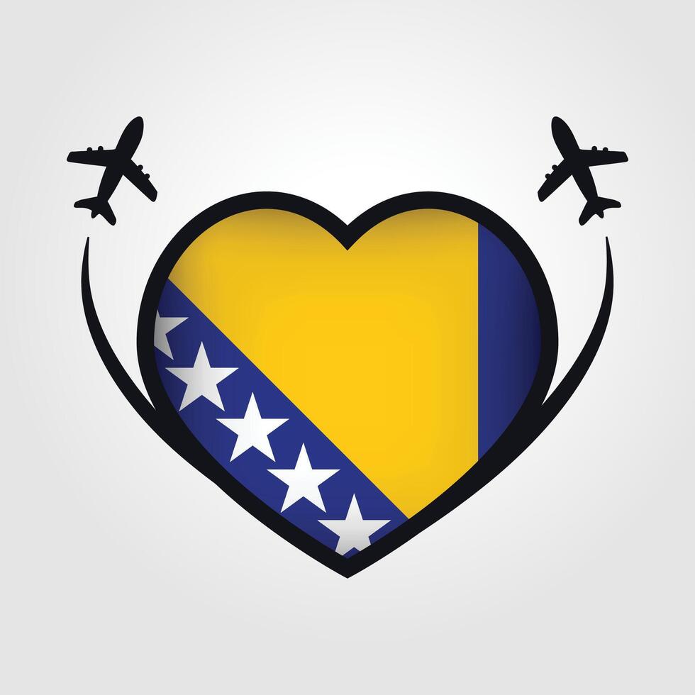 Bosnia and Herzegovina Travel Heart Flag With Airplane Icons Stock Free