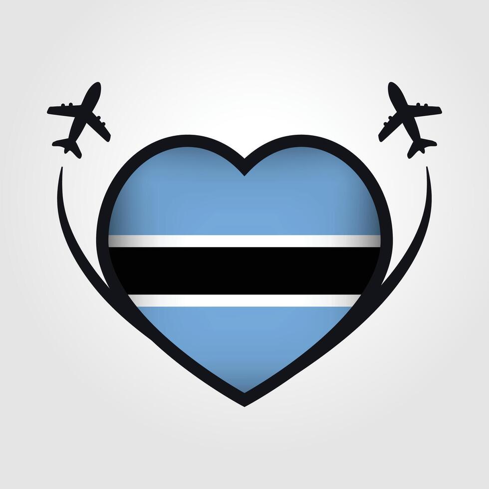 Botswana Travel Heart Flag With Airplane Icons Stock Free