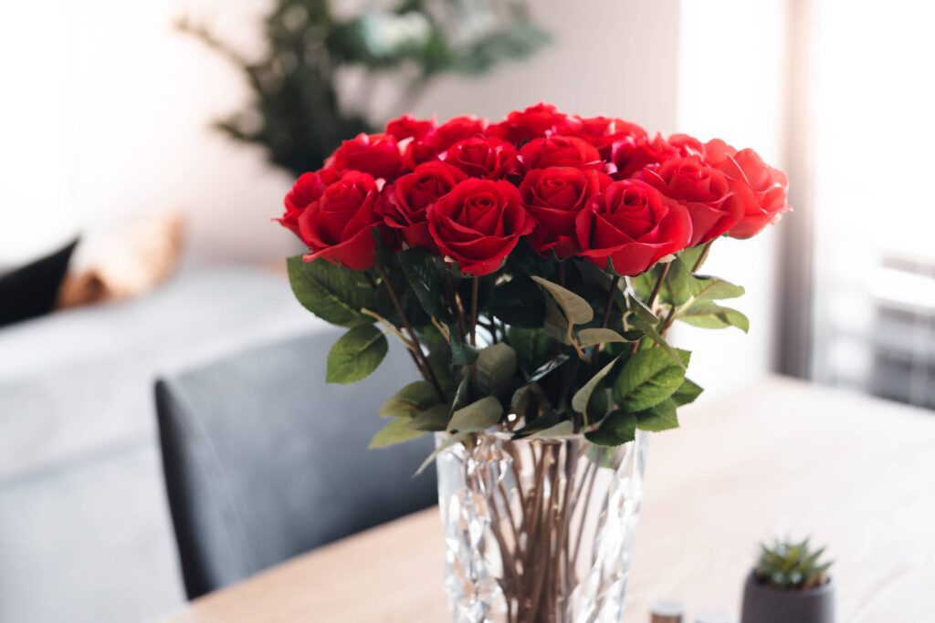 Bouquet of Red Roses in a Crystal Vase Free Photo