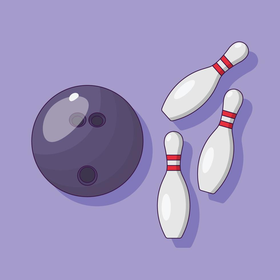 Bowling Ball and Pin Vector Icon Illustration with Outline for Design Element, Clip Art, Web, Landing page, Sticker, Banner. Flat Cartoon Style Stock Free